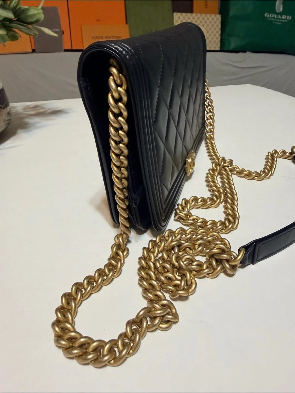Quilted boy wallet on chain